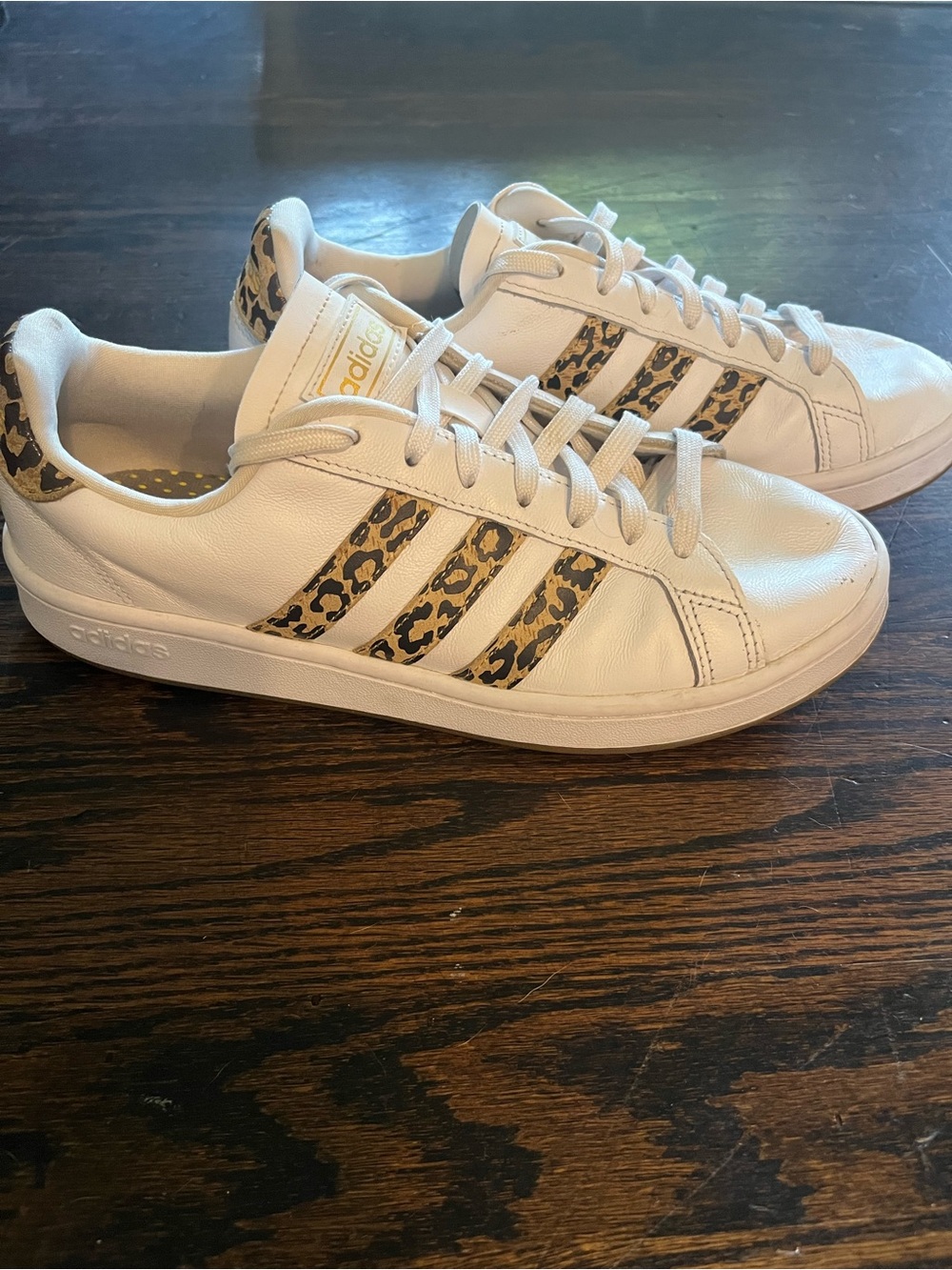 adidas Grand Court Women's Leather White Leopard Sneakers FY8949 Women’s 8.5
